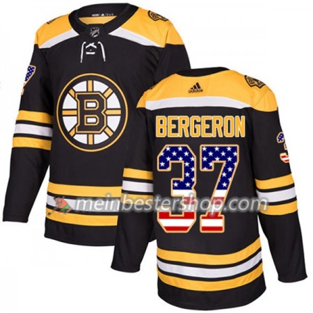 Boston Bruins Patrice Bergeron 37 Adidas 2017-2018 Schwarz USA Flag Fashion Trikot Authentic - Herren